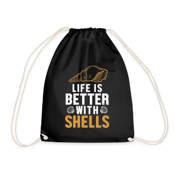 Life is Better with Shells Shell Hunter Seashell - Drawstring Bag - black - Front
