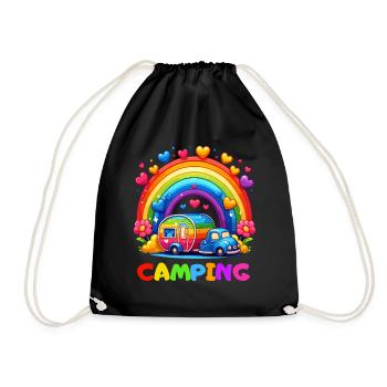 Camping Rainbow Campsite Happiness Camper Heart - Drawstring Bag - black - Front