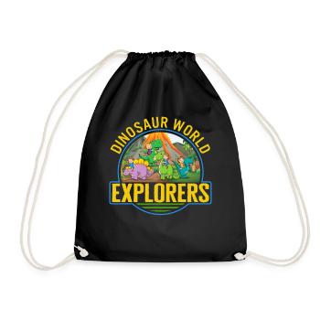 Paleontology Shirt, Dinosaur World Explorers Tee, - Drawstring Bag - black - Front