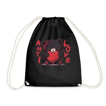 Anti Love Dark Teddy Bear With Heart Emo Valentine - Turnbeutel - Schwarz - Vorne