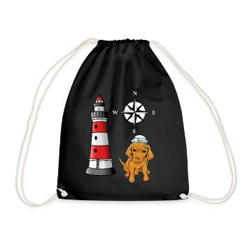 maritime seal sailor sailor dog lighthouse - Drawstring Bag - black - Front