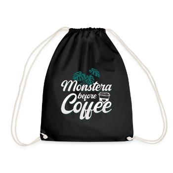 Monster Lover Monstera Before Garden Coffee Lover - Drawstring Bag - black - Front