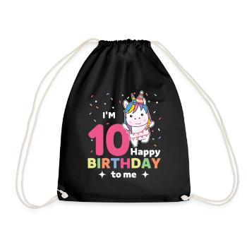 Unicorn 10th birthday for children ten years - Drawstring Bag - black - Front