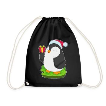 Penguin Christmas Santa Hat - Drawstring Bag - black - Front