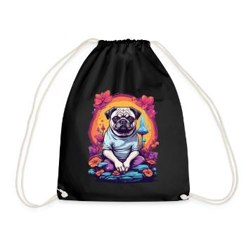 Pug Dog Psychedelic Forest Mushrooms Music Festival - Drawstring Bag - black - Front