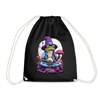 Magic Frog Psychedelic Art Forest Mushrooms - Drawstring Bag - black - Front
