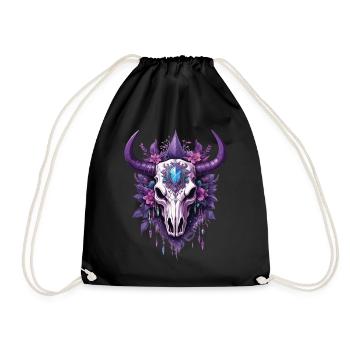 Bull Skull Spiritual Mandala Feather Dream Catcher - Drawstring Bag - black - Front