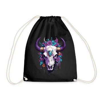 Spiritual Mandala Totem Animal Skull Design - Drawstring Bag - black - Front