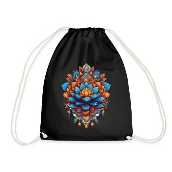 Feather Mandala Flower of Life Spiritual Design - Drawstring Bag - black - Front