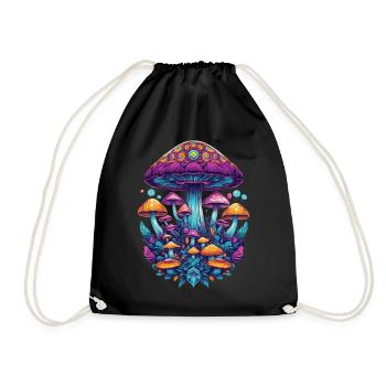Vibrant colors music festival forest mushrooms - Drawstring Bag - black - Front
