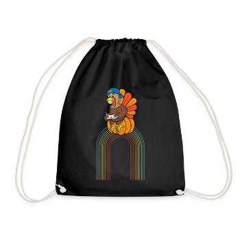 Thanksgiving Shirt, Gamer Turkey Pumpkin Retro - Drawstring Bag - black - Front