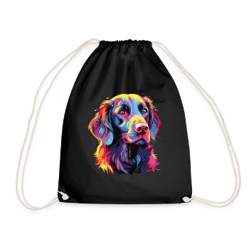 Watercolor Colorful Flat Coated Retriever - Drawstring Bag - black - Front