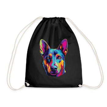Watercolor Colorful Australian Kelpie - Drawstring Bag - black - Front