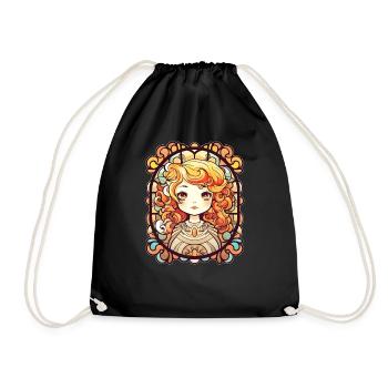 Cute Chibi Anime Shoujo Stained Glass Mosaic Art - Turnbeutel - Schwarz - Vorne