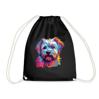 Watercolor Colorful Dandie Dinmont Terrier - Drawstring Bag - black - Front