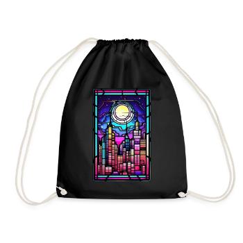 Stained Glass Vaporwave Japanese City Aesthetic - Turnbeutel - Schwarz - Vorne