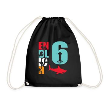 Endlich 6 Hai Fisch - Turnbeutel - Schwarz - Vorne