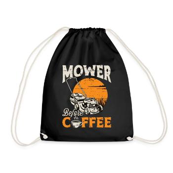 Mower Before Coffee Gardening Coffee Lover Mowers - Drawstring Bag - black - Front