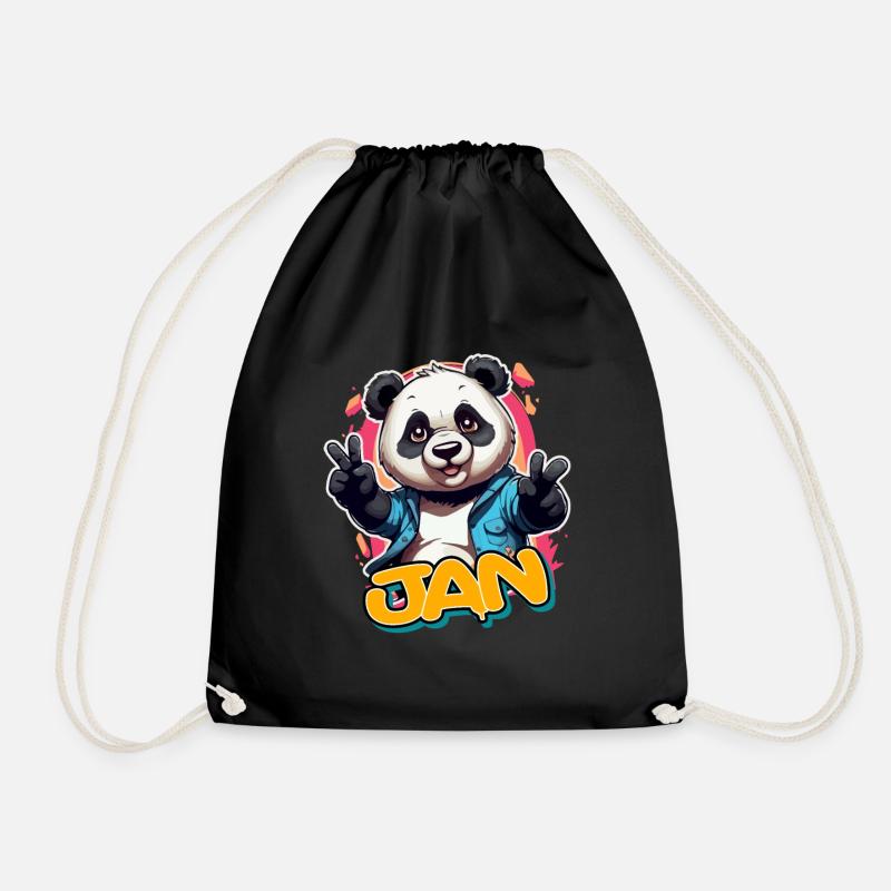 JAN - Schöner Jungen Name mit Coolem Panda - Turnbeutel - Schwarz