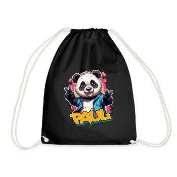 PAUL - Schöner Jungen Name mit Coolem Panda - Turnbeutel - Schwarz - Vorne