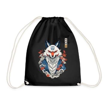Kitsune Fox Spirit Aesthetic Yokai Japan Art - Drawstring Bag - black - Front