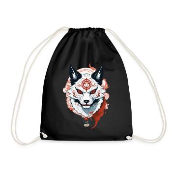 Kitsune Fox Spirit Aesthetic Yokai Vintage Japan - Drawstring Bag - black - Front