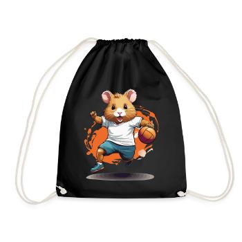 Cute hamster handball player streetwear - Drawstring Bag - black - Front
