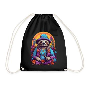 Magical Sloth Vibrant Colors Psychedelic - Drawstring Bag - black - Front