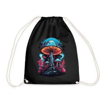 Vibrant colors music festival forest mushrooms - Drawstring Bag - black - Front