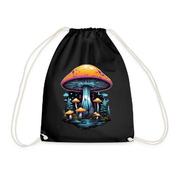 Vibrant Colors Forest Mushrooms Music Festival Art - Drawstring Bag - black - Front