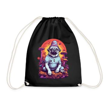 Magischer Mops Hund Psychedelic Art Wald Pilze - Turnbeutel - Schwarz - Vorne