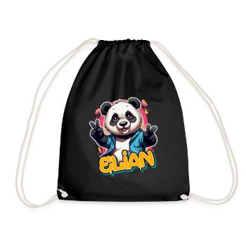 ELIAN - Beau nom de garçon avec Cool Panda - Sac de sport léger - noir - Devant