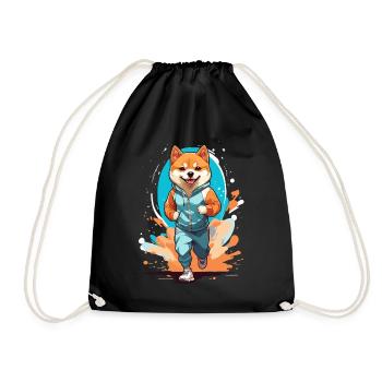 Shiba Dog Streetwear Jogging Aesthetic Style - Drawstring Bag - black - Front