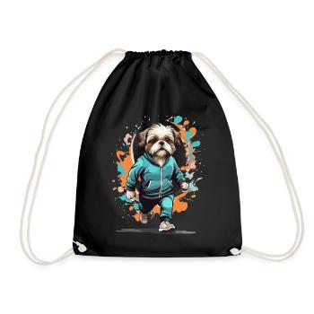 Shih Tzu dog streetwear jogging aesthetic - Drawstring Bag - black - Front