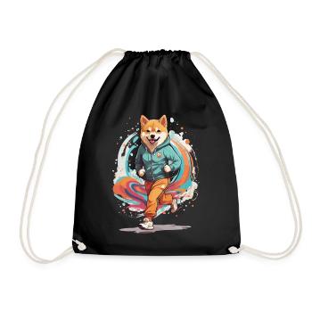 Shiba Dog Streetwear Jogging Aesthetic Fitness - Drawstring Bag - black - Front