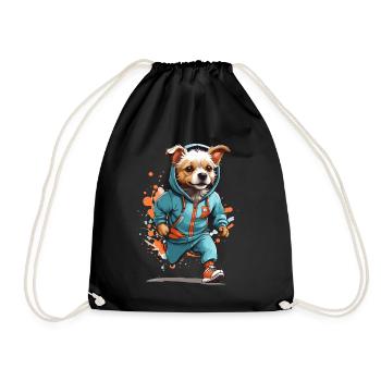Dog Streetwear Jogging Aesthetic Fitness Style - Drawstring Bag - black - Front