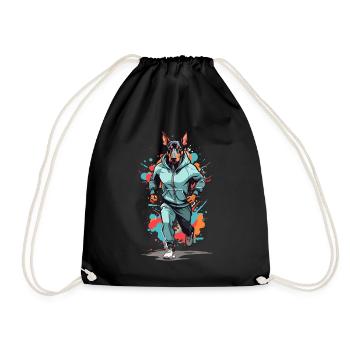 Doberman dog streetwear jogging aesthetic - Drawstring Bag - black - Front