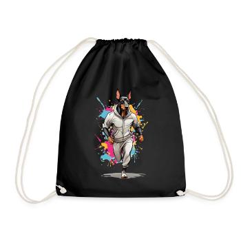Doberman dog streetwear jogging aesthetic - Drawstring Bag - black - Front