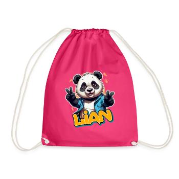 LIAN - Schöner Jungen Name mit coolem Panda - Turnbeutel - Fuchsia - Vorne