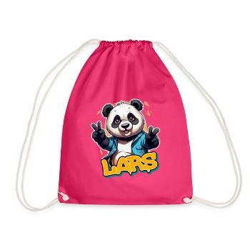 LARS - Handsome boy name with cool panda - Drawstring Bag - fuchsia - Front