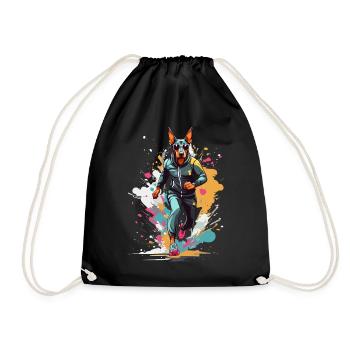 Doberman dog streetwear running design - Drawstring Bag - black - Front