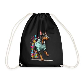 Doberman dog streetwear aesthetic fitness - Drawstring Bag - black - Front