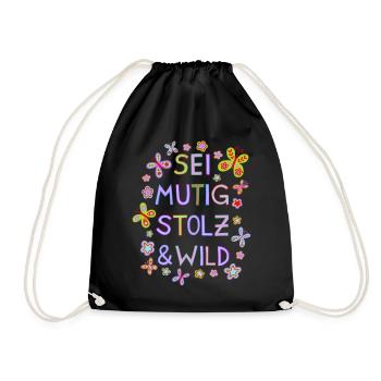 Brave Pride Wild Beautiful Saying Motivation Children - Drawstring Bag - black - Front