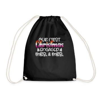 First Christmas Fiancée Wife & Wife Gay Marriage - Drawstring Bag - black - Front