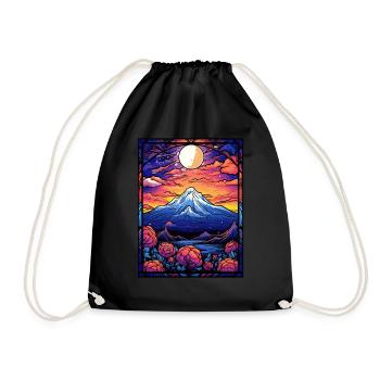 Japanese Mount Fuji Landscape Floral Stained Glass - Turnbeutel - Schwarz - Vorne