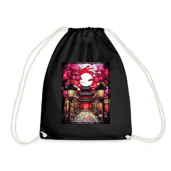 Stained Glass Japanese Landscape Cherry Blossom - Turnbeutel - Schwarz - Vorne