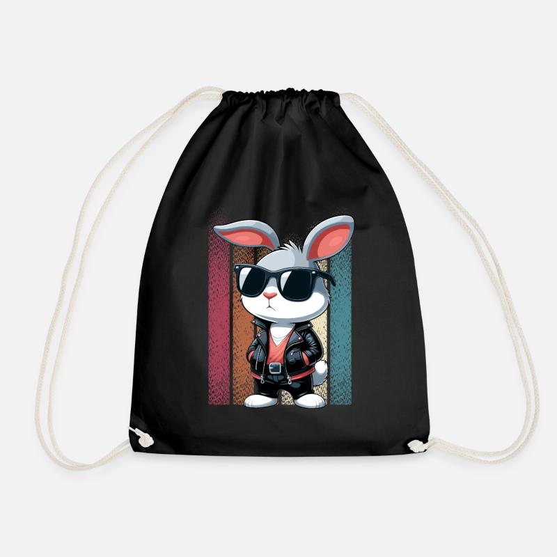 Hase Osterhase Ostern Sonnenbrille Lederjacke cool - Turnbeutel - Schwarz