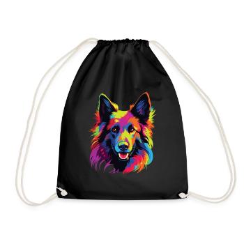 Watercolors Colorful Belgian Tervuren - Drawstring Bag - black - Front