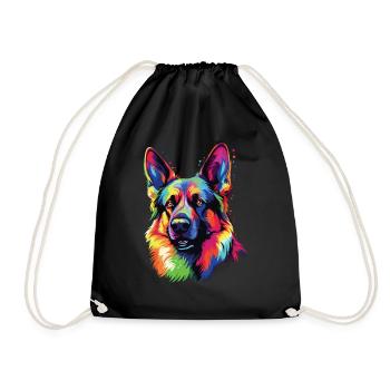 Watercolor Colorful German Shepherd - Drawstring Bag - black - Front