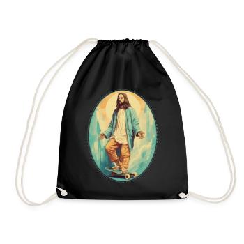 Jesus Kuscheln Skateboard T-Shirt, christlich - Turnbeutel - Schwarz - Vorne
